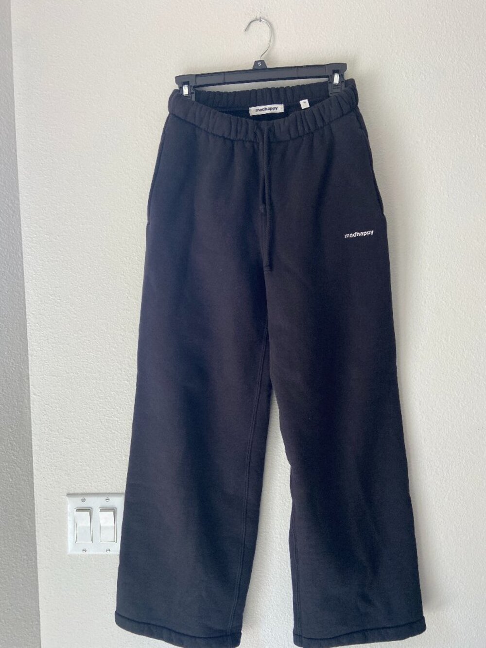 MADHAPPY BLACK WIDE LEG HEAVY WEIGHT SWEATPANTS SZ XS